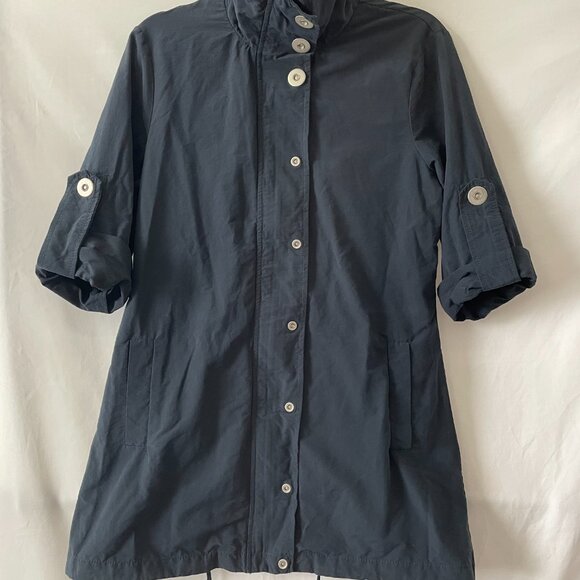 LAL Live A Little Womens Blue Roll Tab Sleeve Snap Up Windbreaker Jacket Size M - Picture 1 of 11